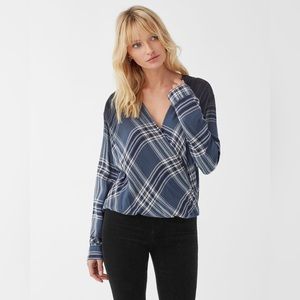 Splendid Hyperion Plaid Surplice Top in Stardust